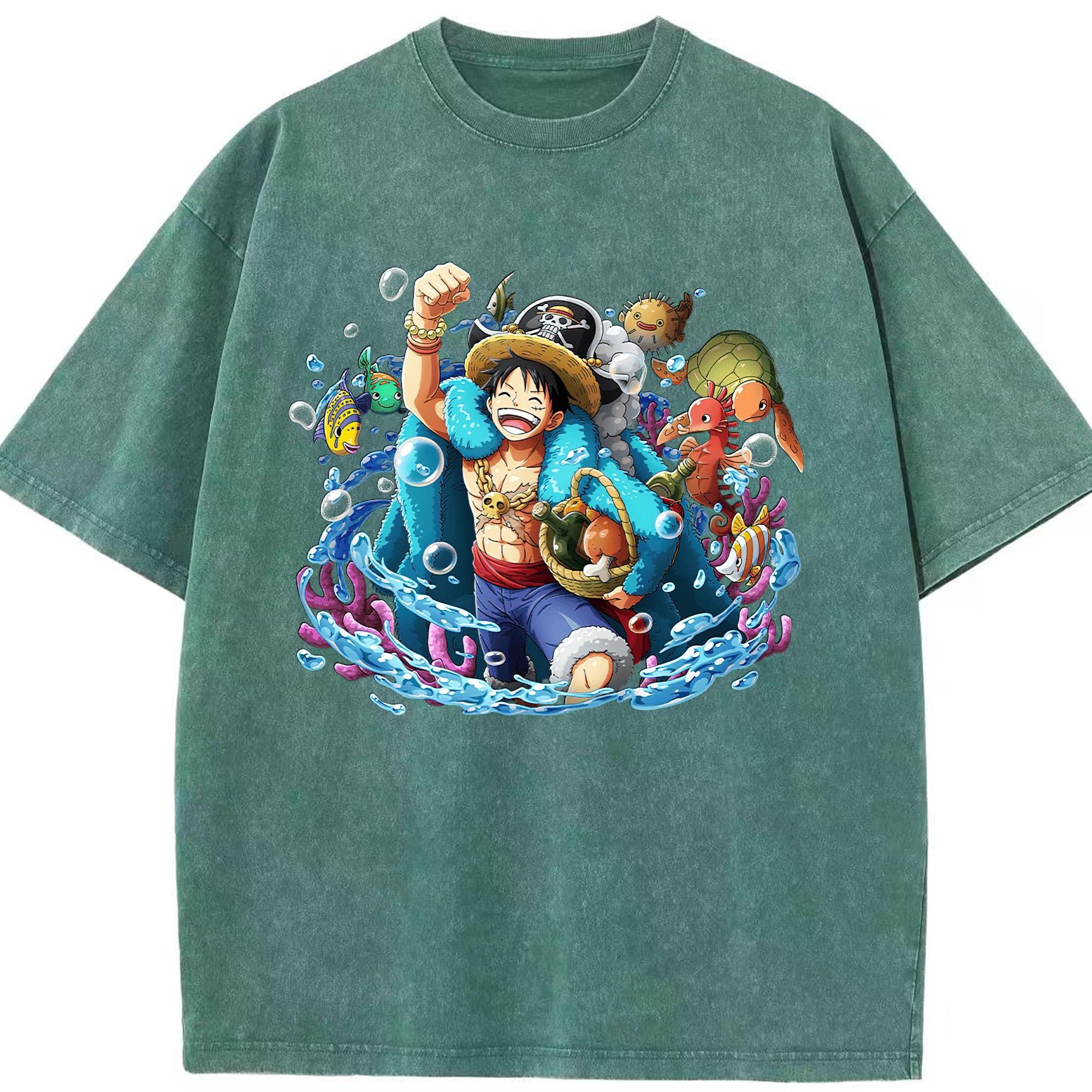 ワンピース モンキー・D・ルフィ ONE PIECE Monkey D. Luffy 綿100% ヴィンテージ風 半袖Tシャツ（フロントプリント）